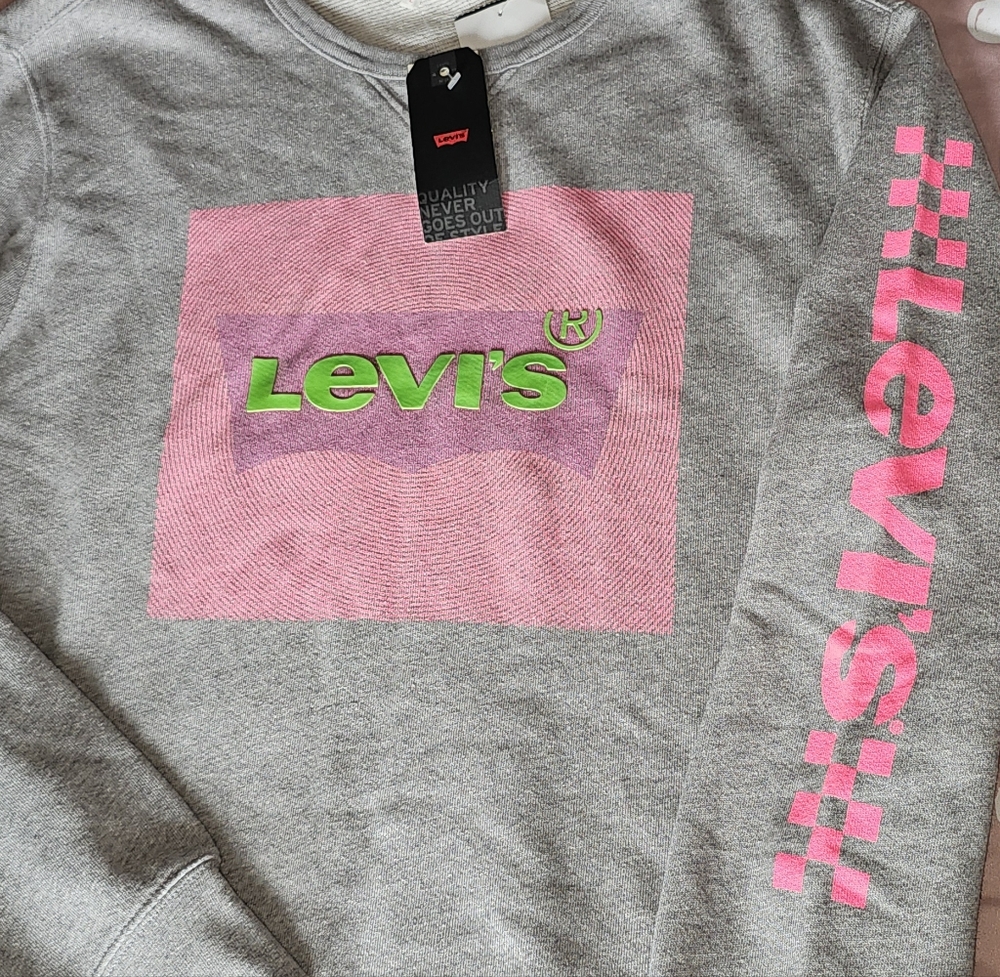 Levi's Gray Sweatshirt with Pink and Green Accentss Brand New Size L